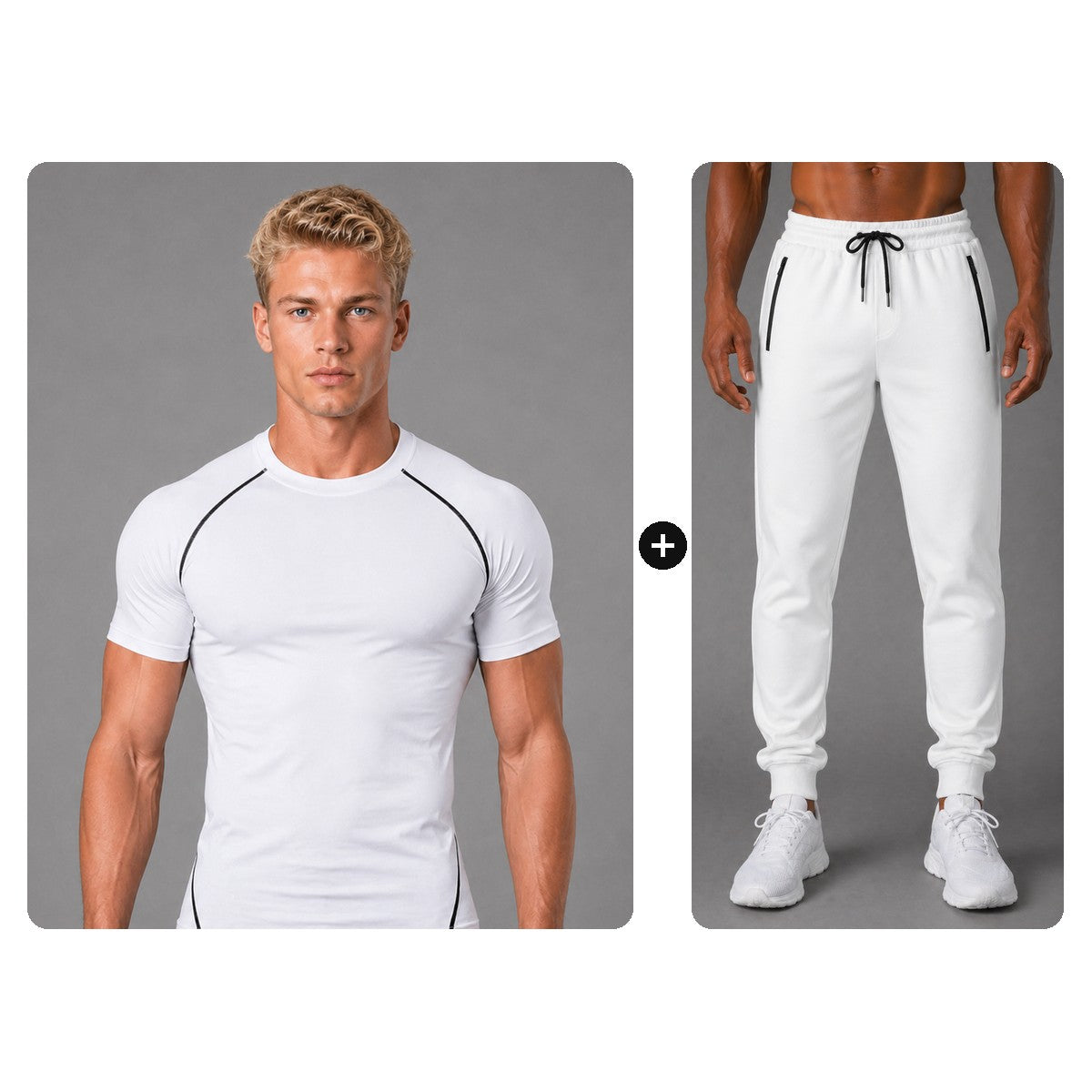 Gym Set Herren Weiß: Quick Dry Shirt + Performance Jogginghose